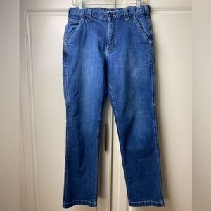 Carhartt Blue Straight Denim 32x32 with relaxed fit, rugged flex, utility jeans